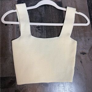 YLLW Knit Crop Tank Top Yellow Square Neck Minimalist Basic Soft Girl XS